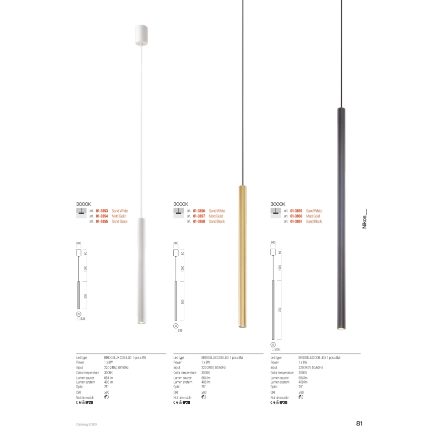Redo 01-3861 - NIKOS LED cable pendant, 8W/230V, CRI 90, Ø 6 cm, black
