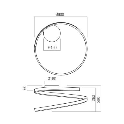 Redo 01-4010 - SCROLL Dimmable LED Ceiling Light 38W/230V, Selectable 3000K/4000K/6000K, CRI 90, Ø 60 cm, White