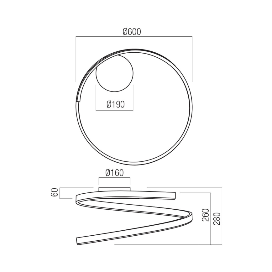 Redo 01-4012 - SCROLL Dimmable LED Ceiling Light 38W/230V 3000K/4000K/6000K CRI 90 Ø 60 cm Black