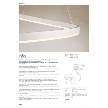 Redo 01-4015 - LED Dimmable Pendant on Cable SCROLL LED/38W/230V 3000K/4000K/6000K CRI 90 Ø 60 cm Black