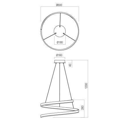 Redo 01-4015 - LED Dimmable Pendant on Cable SCROLL LED/38W/230V 3000K/4000K/6000K CRI 90 Ø 60 cm Black