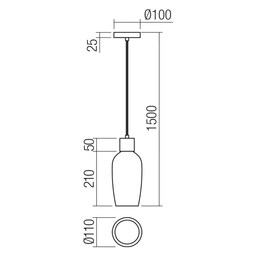 Redo 01-4044 - Chandelier on a string ATLANTIS 1xE27/42W/230V d. 11 cm black