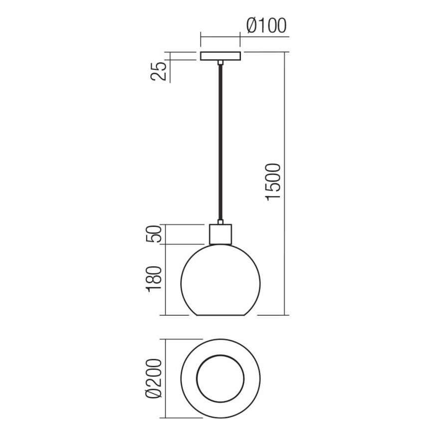 Redo 01-4045 - Chandelier on a string ATLANTIS 1xE27/42W/230V d. 20 cm black