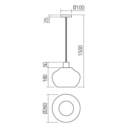 Redo 01-4046 - Chandelier on a string ATLANTIS 1xE27/42W/230V d. 26 cm black