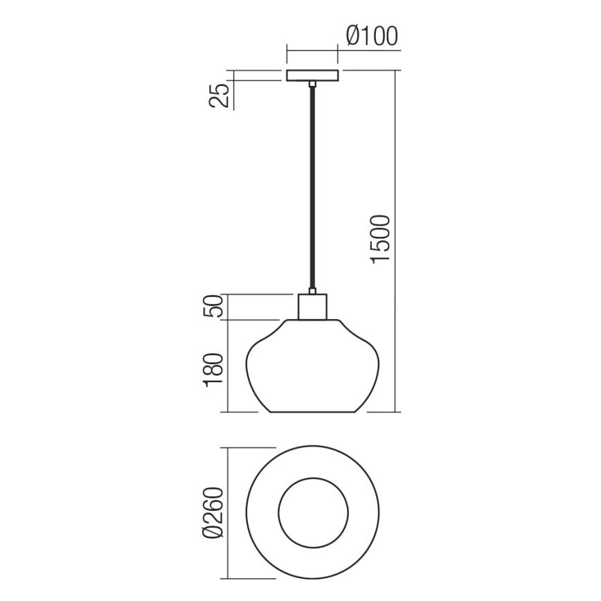 Redo 01-4046 - Chandelier on a string ATLANTIS 1xE27/42W/230V d. 26 cm black