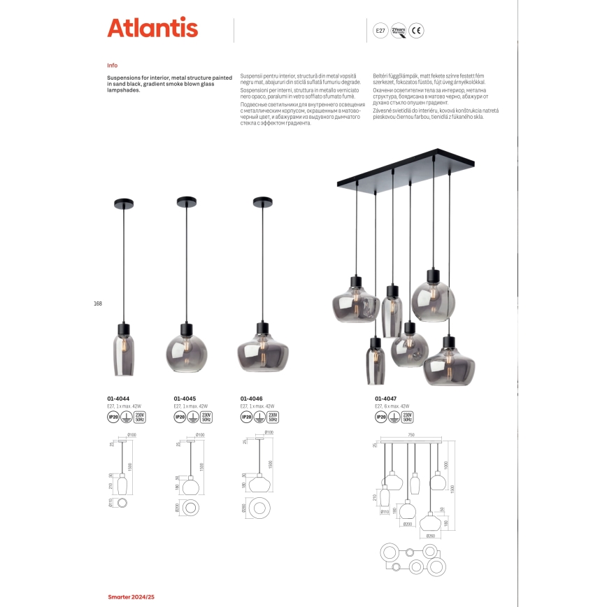 Redo 01-4047 - Chandelier on a string ATLANTIS 6xE27/42W/230V black