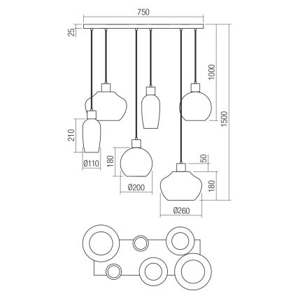 Redo 01-4047 - Chandelier on a string ATLANTIS 6xE27/42W/230V black