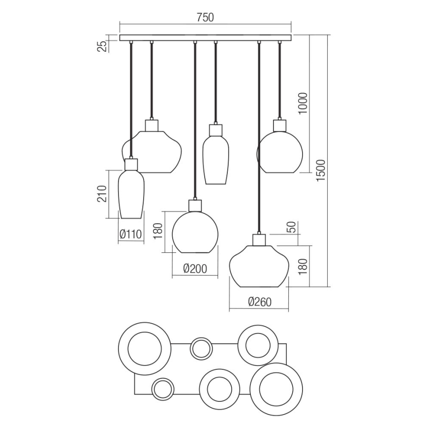 Redo 01-4047 - Chandelier on a string ATLANTIS 6xE27/42W/230V black