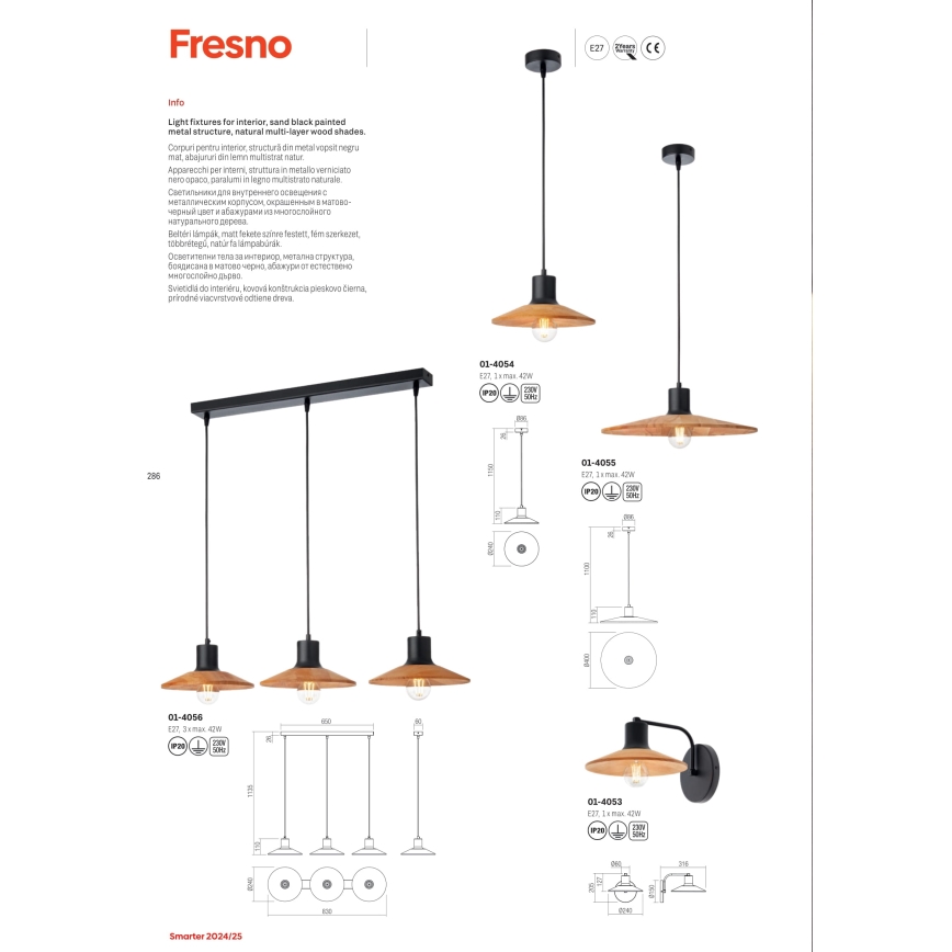 Redo 01-4053 - Wall lamp FRESNO 1xE27/42W/230V