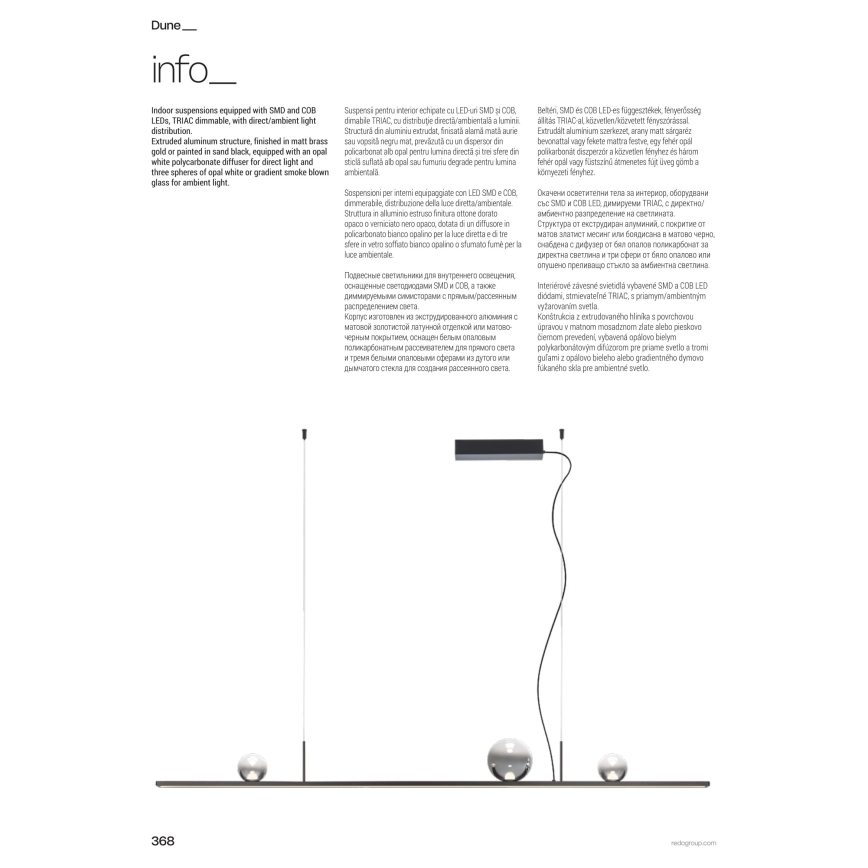 Redo 01-4302 - Dimmable cable-suspended pendant light DUNE LED/48W/230V 3000K CRI 90 black/smoke