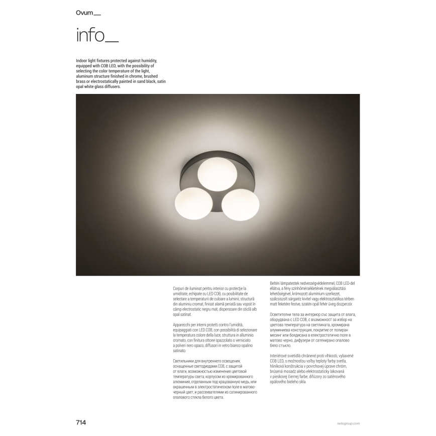 Redo 01-4307 - LED Bathroom Ceiling Light OVUM 3xLED/5W/230V 3000/4000K CRI 90 Ø 24 cm IP44 white/brass