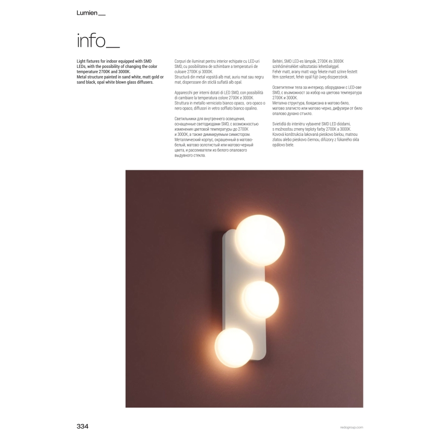 Redo 01-4332 - LED Ceiling Light LUMIEN 4xLED/26W/230V 2700/3000K CRI 90 white/gold