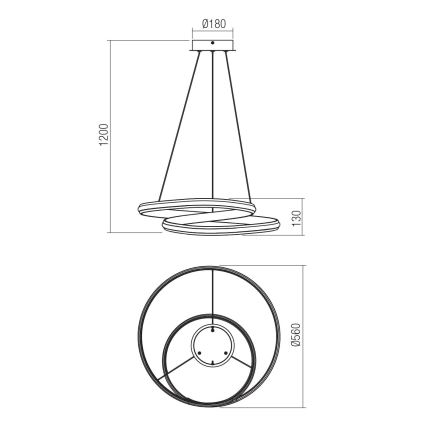 Redo 01-4361 - Dimmable LED cable pendant TORSION LED/40W/230V 2700/3000/4000K CRI 90 Ø 56 cm gold