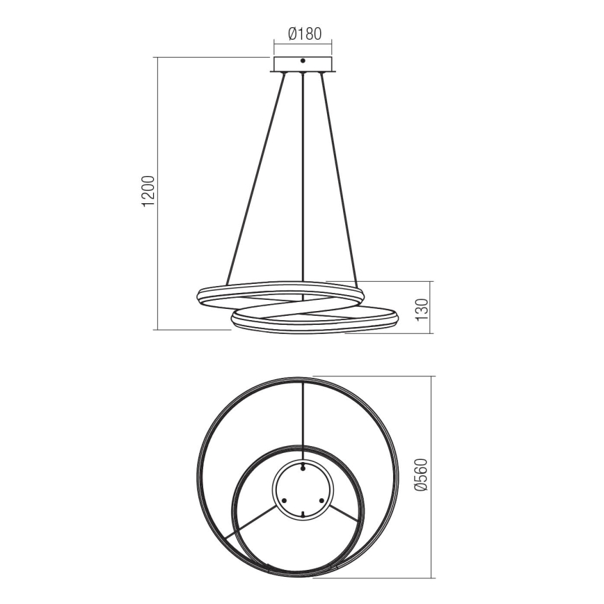 Redo 01-4361 - Dimmable LED cable pendant TORSION LED/40W/230V 2700/3000/4000K CRI 90 Ø 56 cm gold