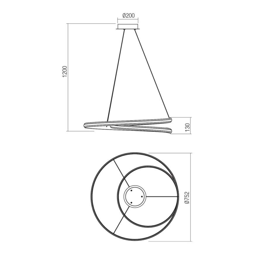 Redo 01-4365 - Dimmable LED Pendant on Cable TORSION LED/60W/230V 2700/3000/4000K CRI 90 Ø 75.2 cm Black