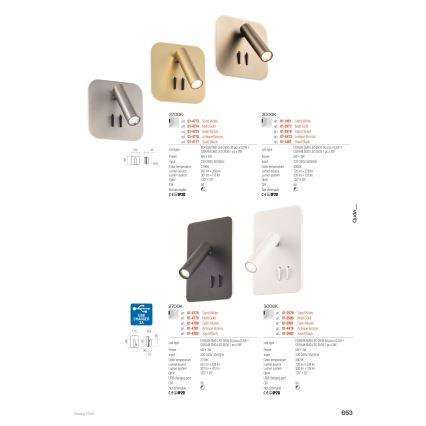 Redo 01-4473 - LED Wall Light QUDA LED/6W/230V + LED/3W CRI 90 bronze