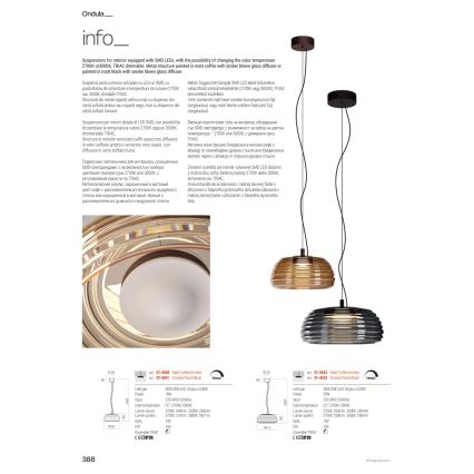 Redo 01-4540 - ONDULA Dimmable LED Pendant on Cable LED/12W/230V 2700K/3000K CRI 90 dia. 32 cm beige/smoked