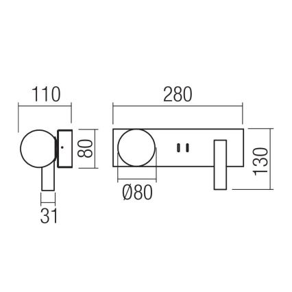 Redo 01-4661 - NORMA LED Wall Light LED/5W/230V + LED/3W CRI 90 USB White/Gold