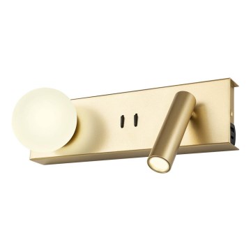 Redo 01-4661 - NORMA LED Wall Light LED/5W/230V + LED/3W CRI 90 USB White/Gold