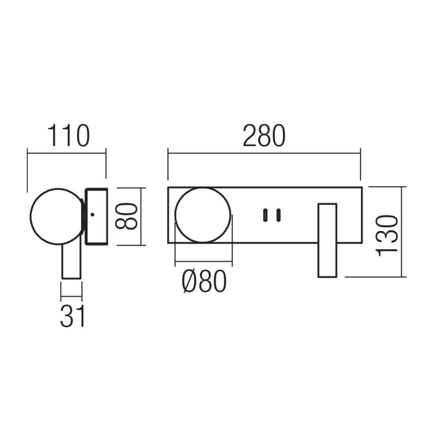 Redo 01-4663 - LED Wall Light NORMA LED/5W/230V + LED/3W CRI 90 USB white/black