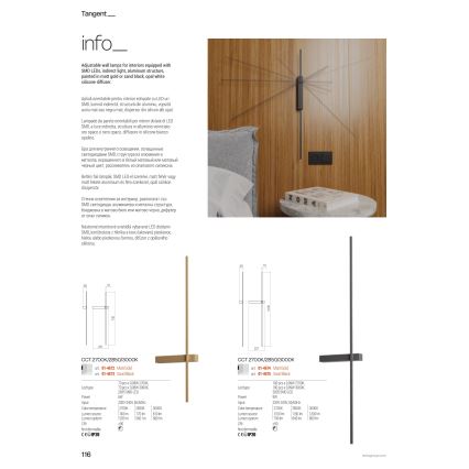 Redo 01-4672 - TANGENT LED Wall Light LED/6W/230V 2700/2850/3000K 73 cm CRI 90, Gold finish