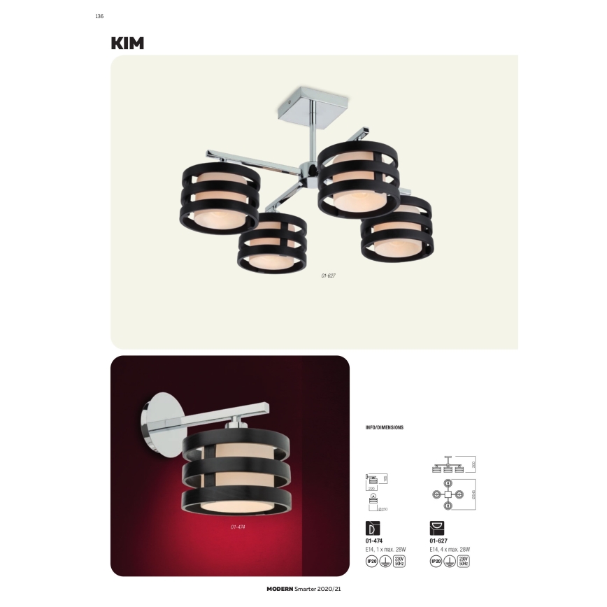 Redo 01-627 - KIM Rod Chandelier 4xE14/28W/230V Polished Chrome/Black