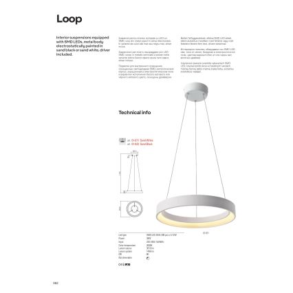 Redo 01-672 - LED Chandelier on a string LOOP LED/48W/230V d. 60 cm white