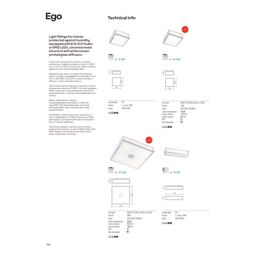 Redo 01-703 - EGO Bathroom Wall Light 2xE14/28W/230V, 36 cm, IP44, Polished Chrome