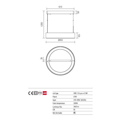Redo 01-924 - LED Chandelier on a string BOND LED/47W/230V 3000K grey