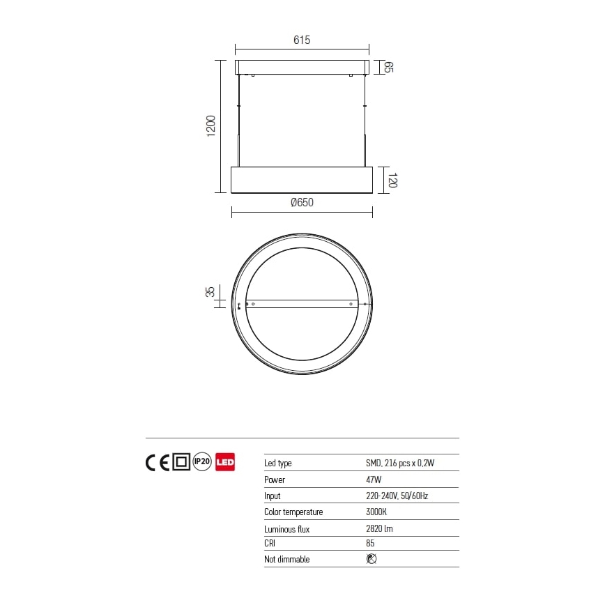 Redo 01-924 - LED Chandelier on a string BOND LED/47W/230V 3000K grey