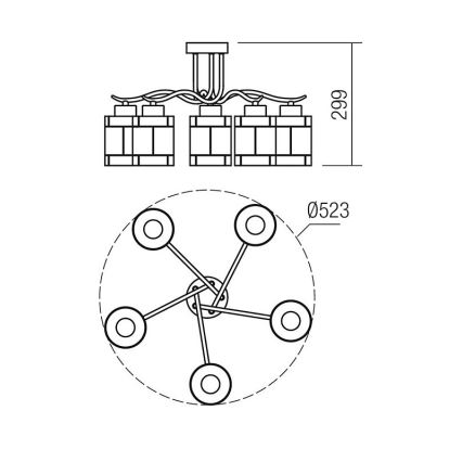 Redo 02-888 - Surface-mounted chandelier DEKOR 5xE27/42W/230V d. 52,3 cm bronze