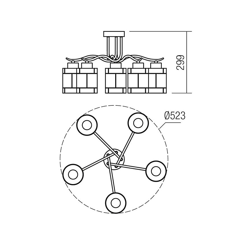 Redo 02-888 - Surface-mounted chandelier DEKOR 5xE27/42W/230V d. 52,3 cm bronze
