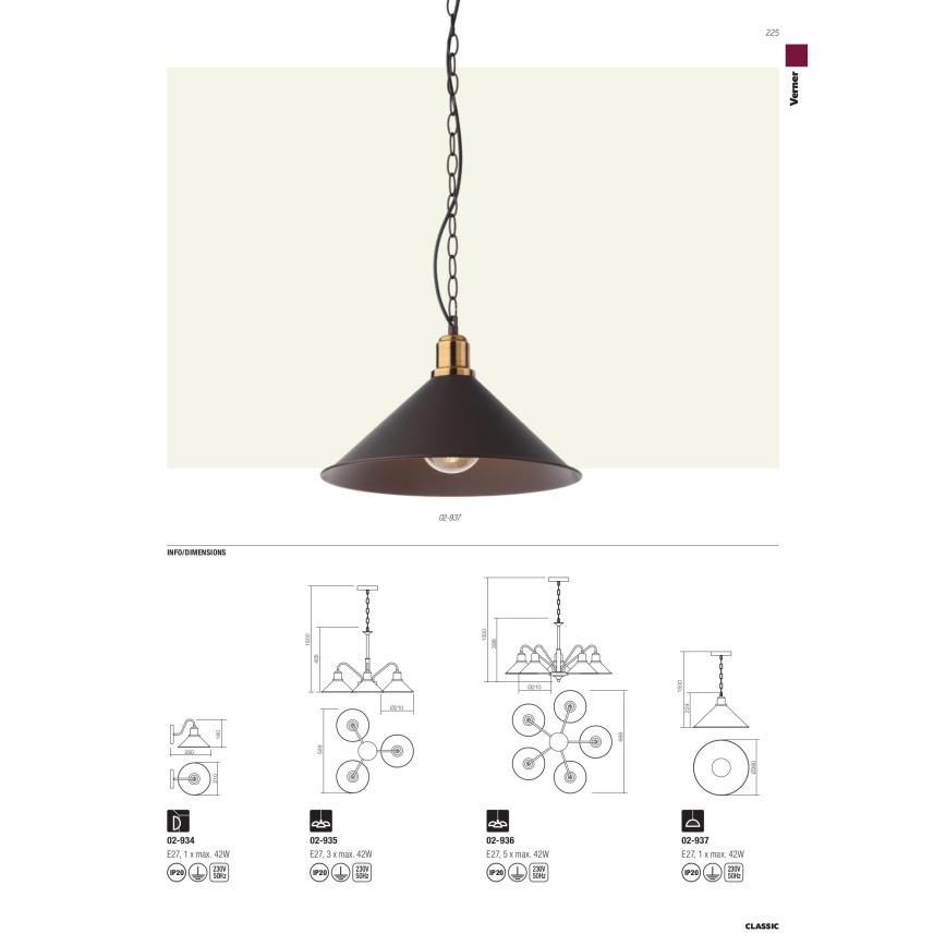 Redo 02-935 - Chandelier on a chain VERNER 3xE27/42W/230V