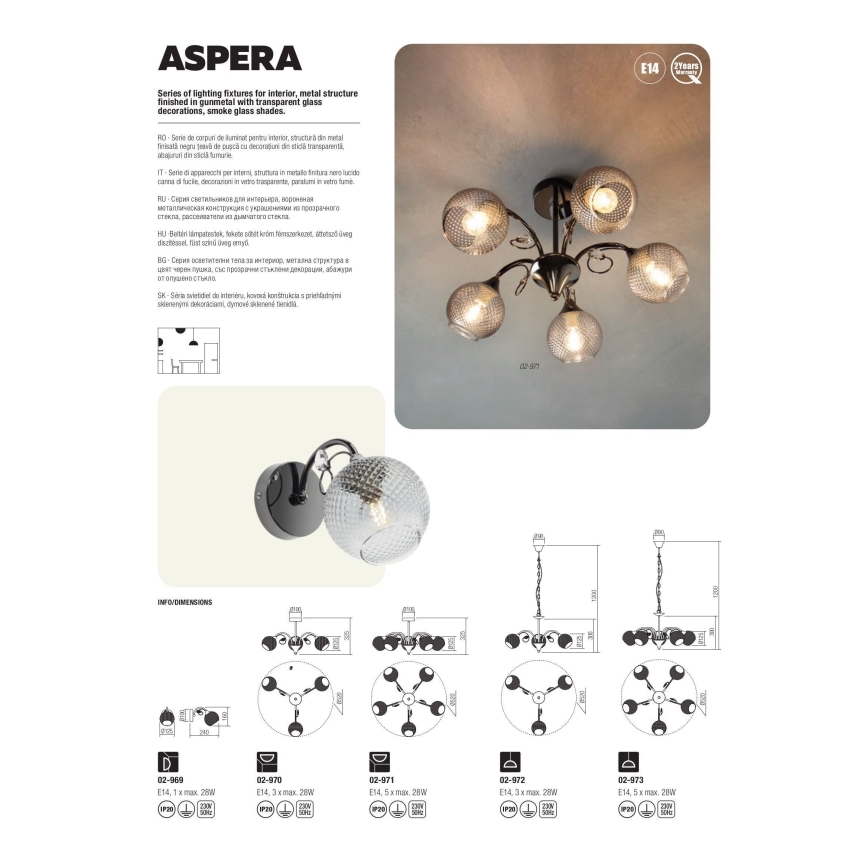 Redo 02-971 - Chandelier on a pole ASPERA 5xE14/28W/230V black