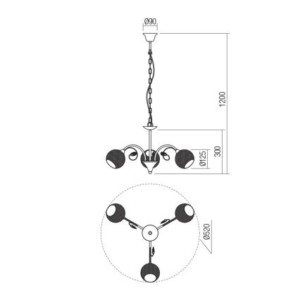 Redo 02-972 - ASPERA Chain-Hung Chandelier 3xE14/28W/230V, Ø 52 cm, Black