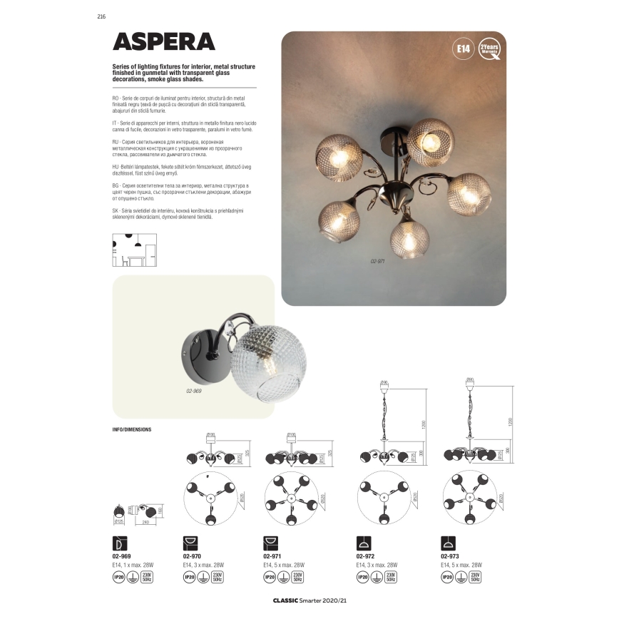 Redo 02-973 - Chandelier on a chain ASPERA 5xE14/28W/230V black