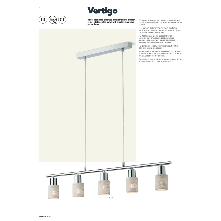 Redo 04-509 - Cable-suspended chandelier VERTIGO 5xE14/28W/230V polished chrome/white