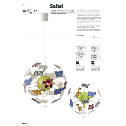 Redo 04-514 - Kids' ceiling light SAFARI 3xE14/28W/230V Ø 41 cm multicolored