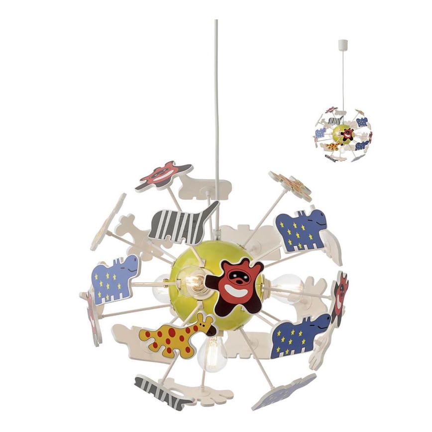 Redo 04-515 - Children's chandelier on a string SAFARI 4xE14/28W/230V d. 35 cm colorful