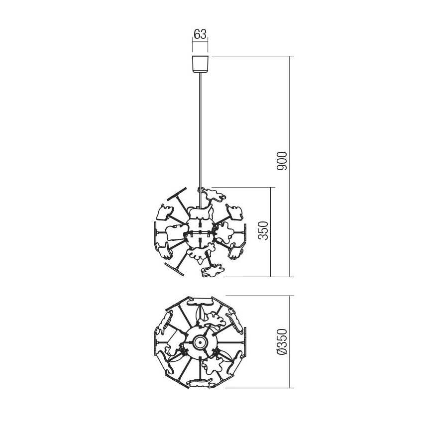Redo 04-515 - Children's chandelier on a string SAFARI 4xE14/28W/230V d. 35 cm colorful