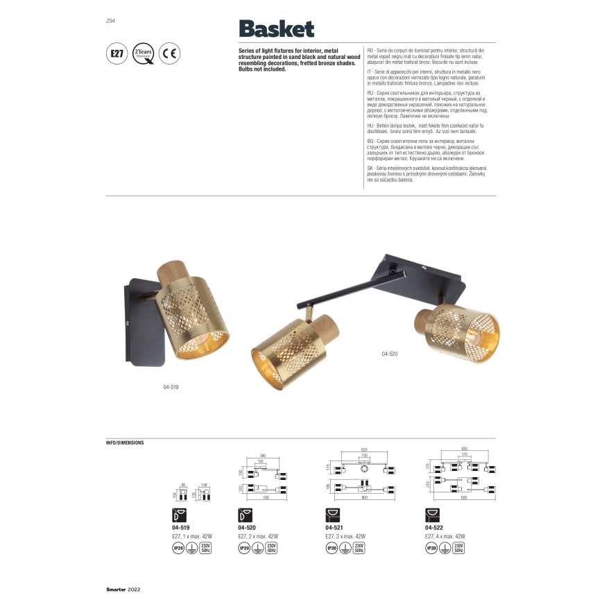 Redo 04-521 - Surface-mounted chandelier BASKET 3xE27/42W/230V bronze