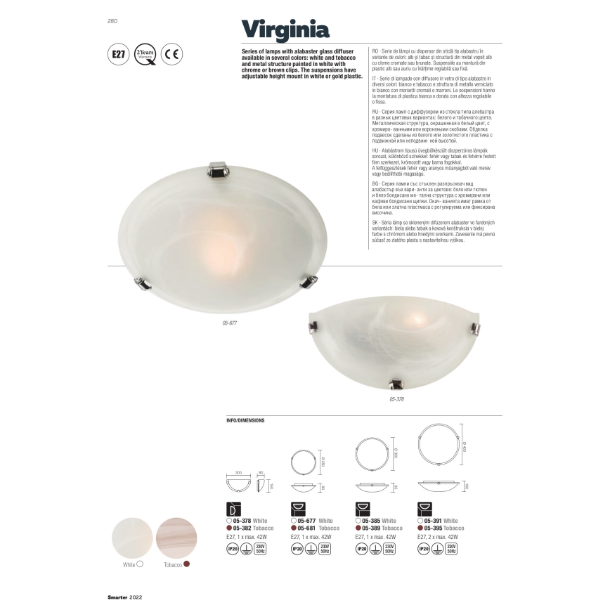 Redo 05-391 - VIRGINIA Ceiling Light 2xE27/42W/230V Ø 40 cm Cream
