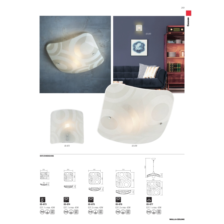 Redo 05-877 - COCOON Cable Pendant Light 1xE27/42W/230V, Cream