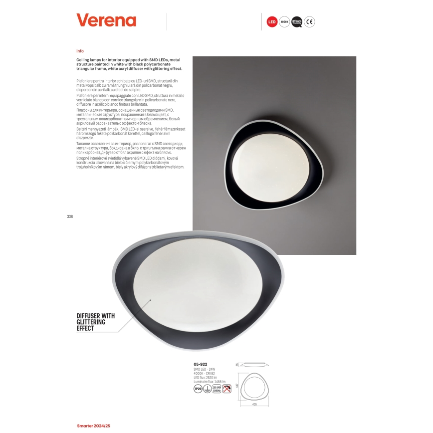 Redo 05-922 - LED Ceiling light VERENA LED/24W/230V anthracite