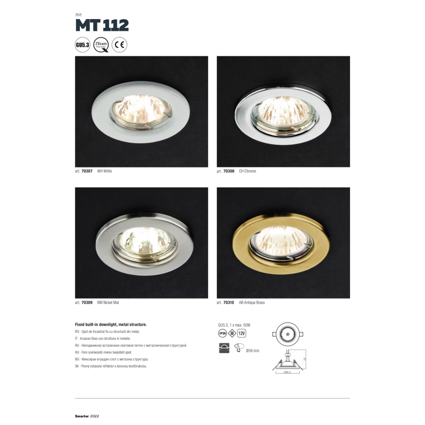 Redo 70307 - Recessed light MT 1xGU5,3/50W/12V white