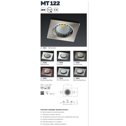 Redo 70329 - Recessed light MT 1xGU10/50W/230V
