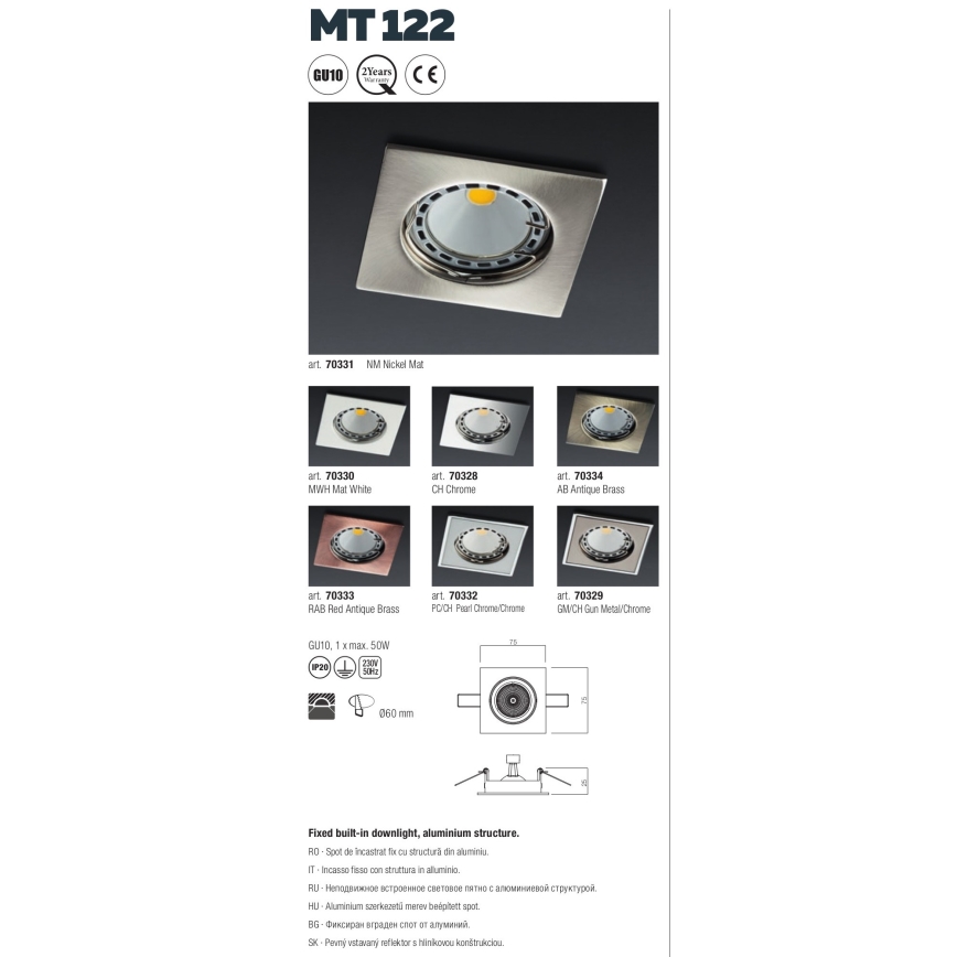 Redo 70329 - Recessed light MT 1xGU10/50W/230V