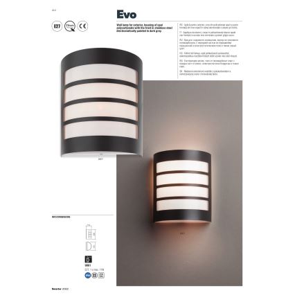 Redo 9001 - Outdoor wall light EVO 1xE27/11W/230V IP44