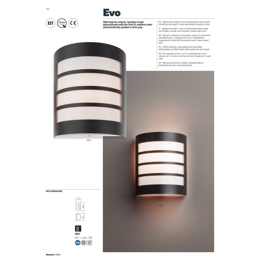 Redo 9001 - Outdoor wall light EVO 1xE27/11W/230V IP44