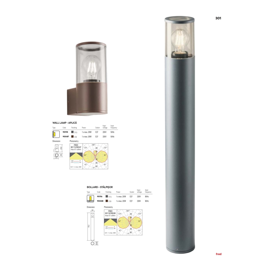 Redo 90047 - Outdoor wall light  FRED 1xE27/20W/230V IP54